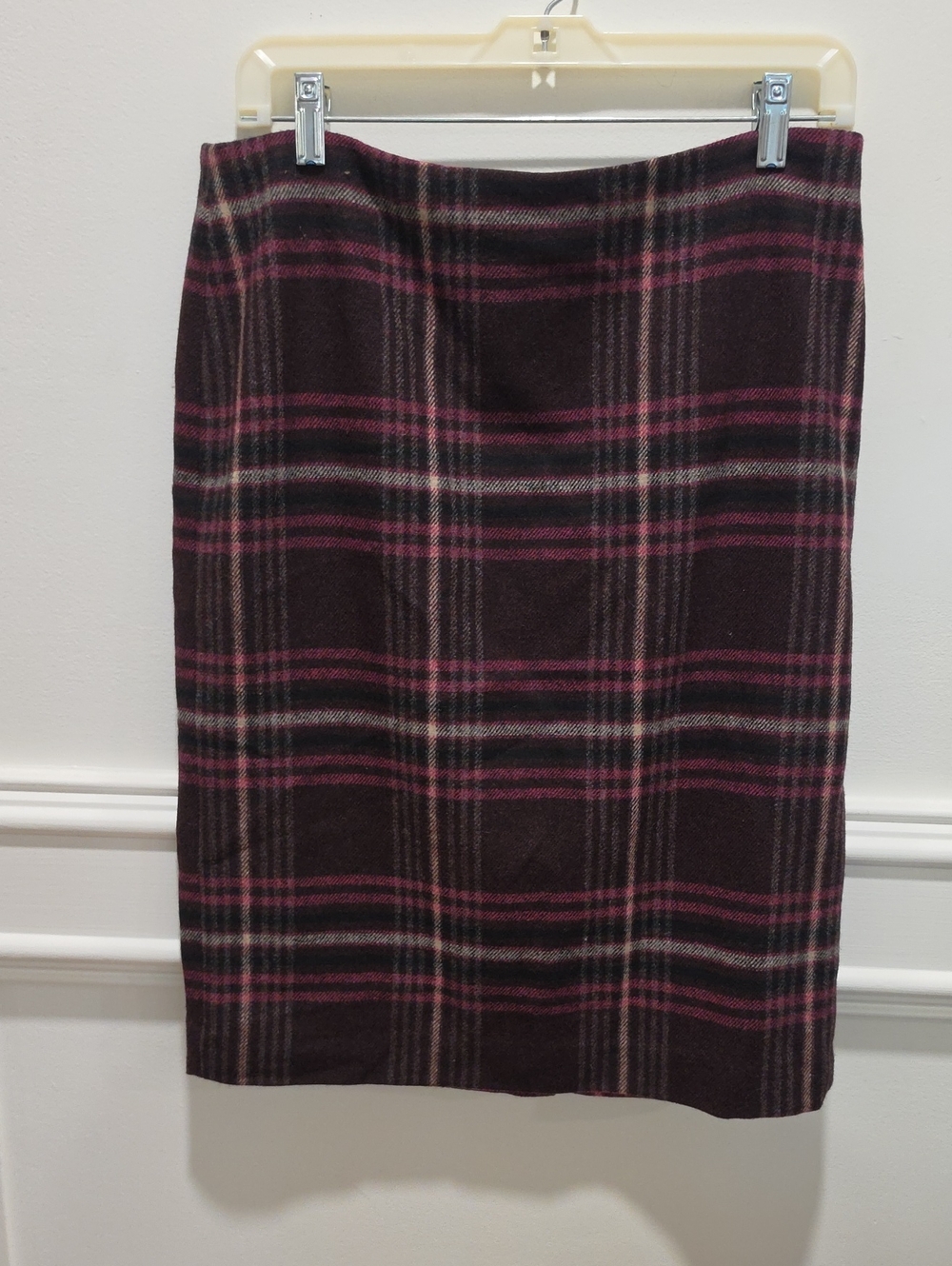 Plaid Pencil Skirt in Dark Brown and Pink